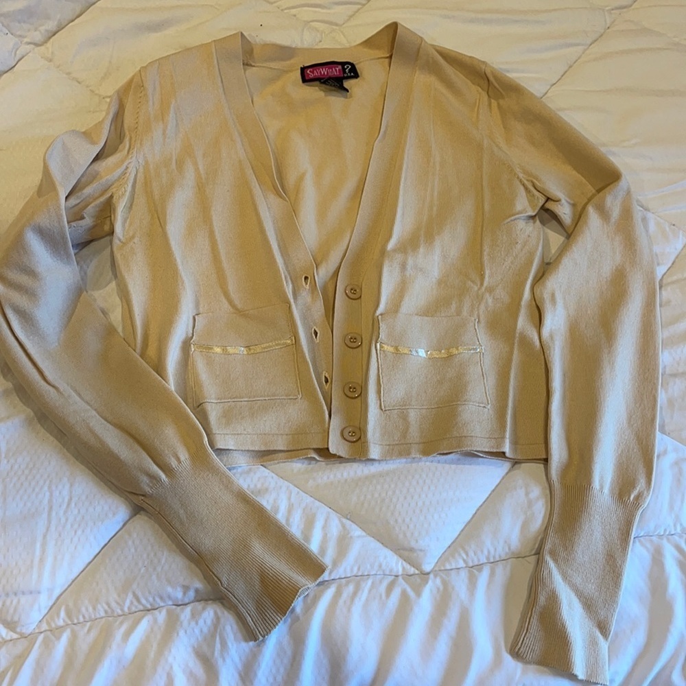 Say What USA bolero short cardigan cream tan L